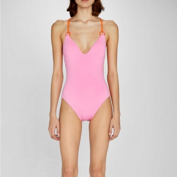 Kate Spade plunging V-neck colorblock onepiece swimsuit in pink - Picture 1 of 5